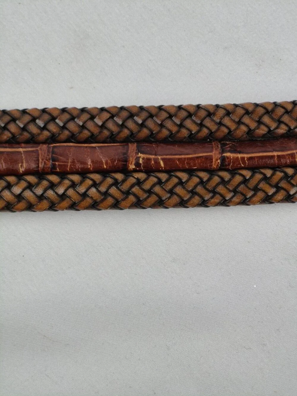Brighton Braided Two Tone Leather Belt with Moc Croc Accents